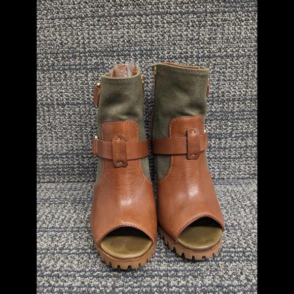 Tory Burch Oren Peep Toe Ankle Booties Olive Brown Women 7.5 - Picture 8 of 14